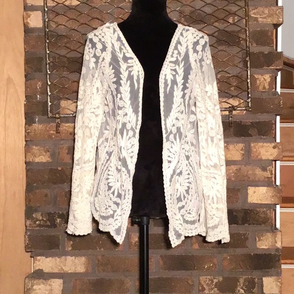 Lace bathing suit coverup off white M